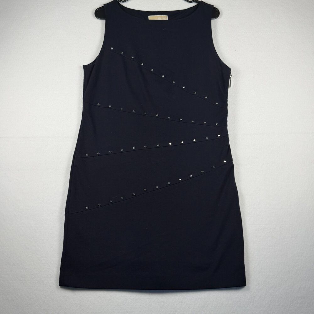Michael Kors Size 12 Navy Studded Sheath Dress Sleeveless Career Cocktail - Picture 2 of 9